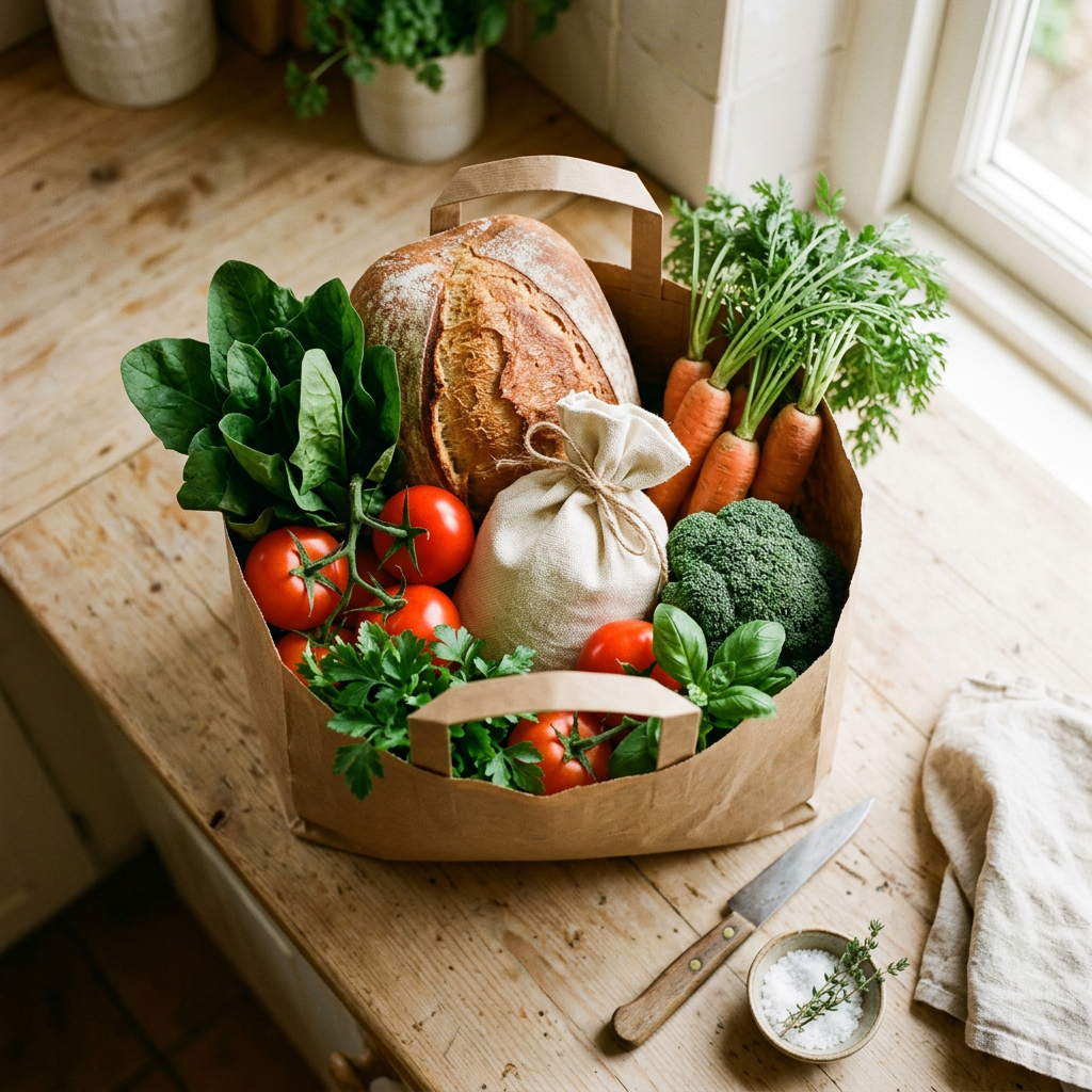 A paper bag of groceries
